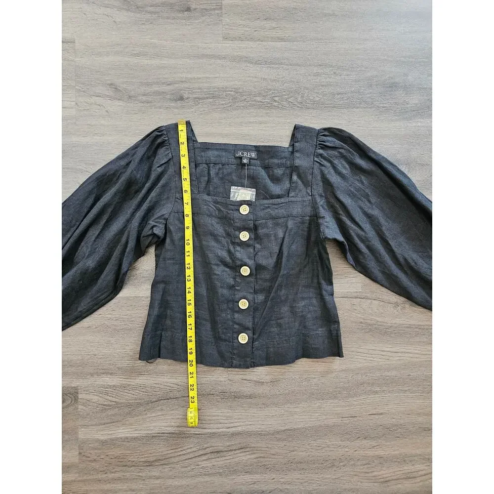 J. Crew Black Squareneck Button-Up Linen Top NWT Size X-Small